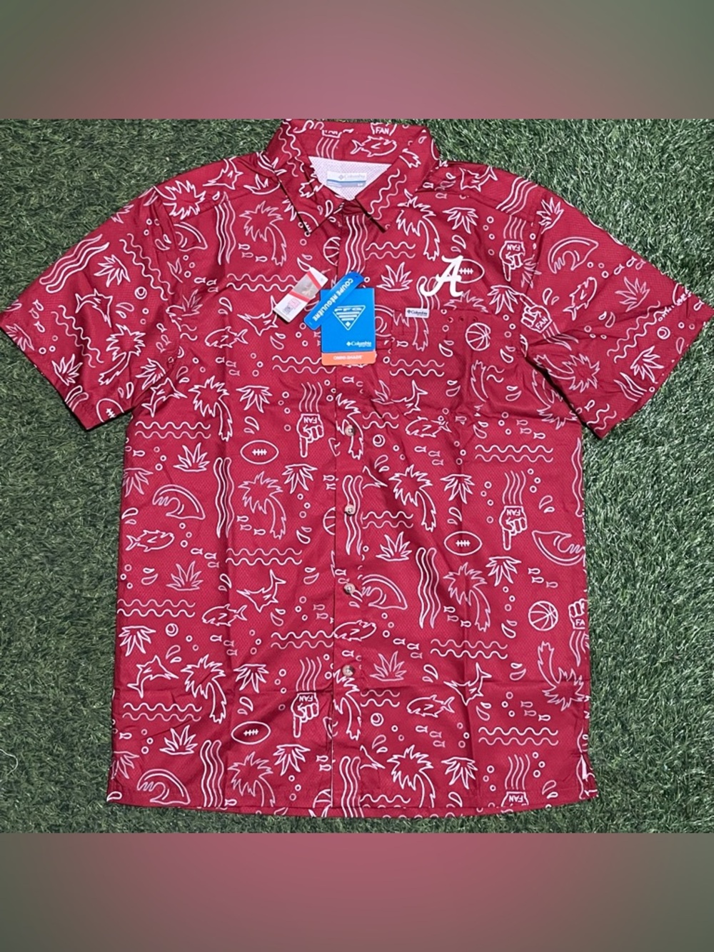 Columbia Alabama Crimson Tide Crimson Super Slack Button Down Shirt Mens S NWT